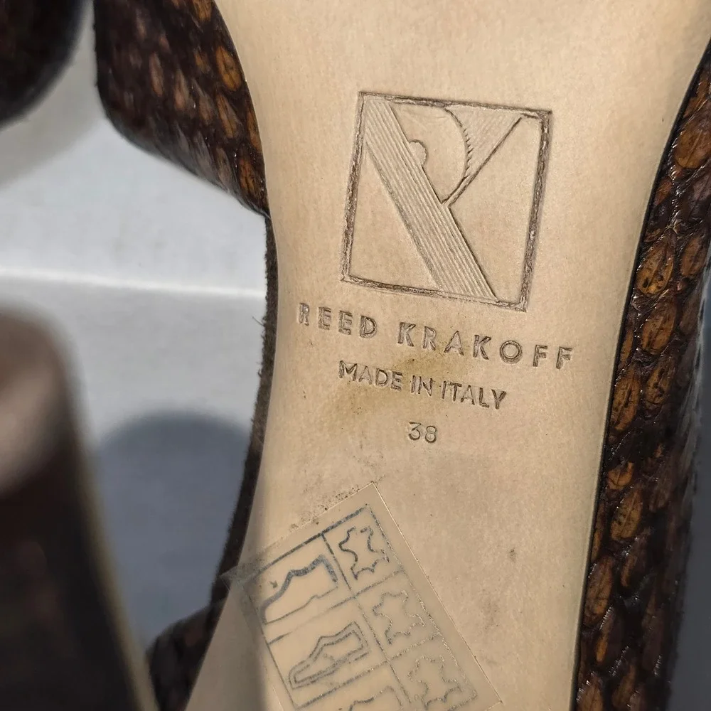 Reed Krakoff Pumps Brown‎ Python Embossed d'Orsay Heels EU 38/ US 8